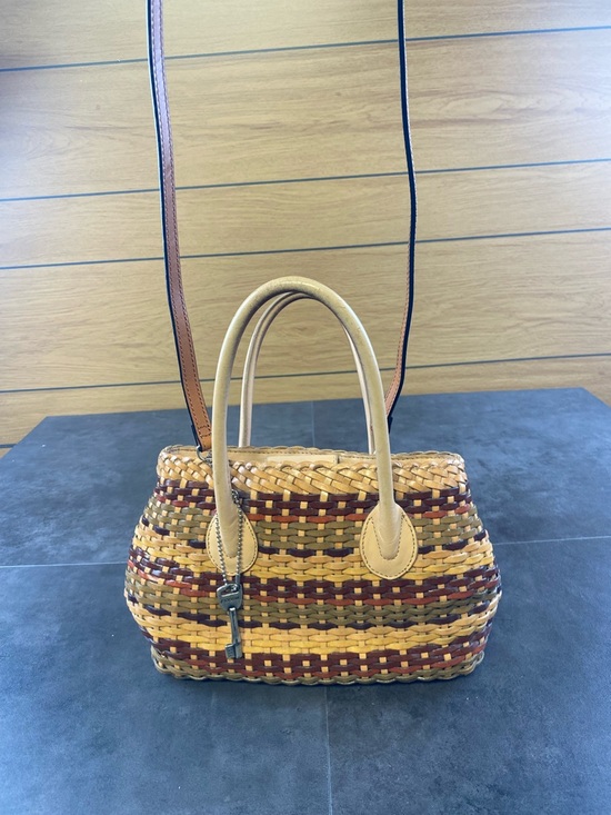 Fossil Handbags - Fossil Woven Leather Crossbody Bag in Tan, Brown & Burgundy w/ Key Charm